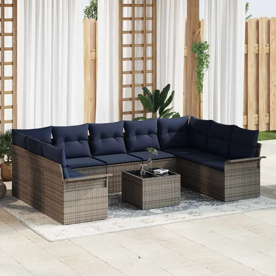 Ensemble de canapé de jardin 10 pcs Gris polyrotin