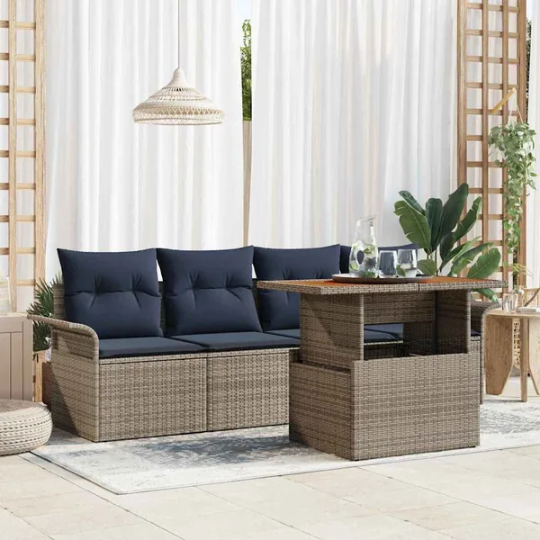 Ensemble de canapé de jardin 5 pcs Gris Poly rotin