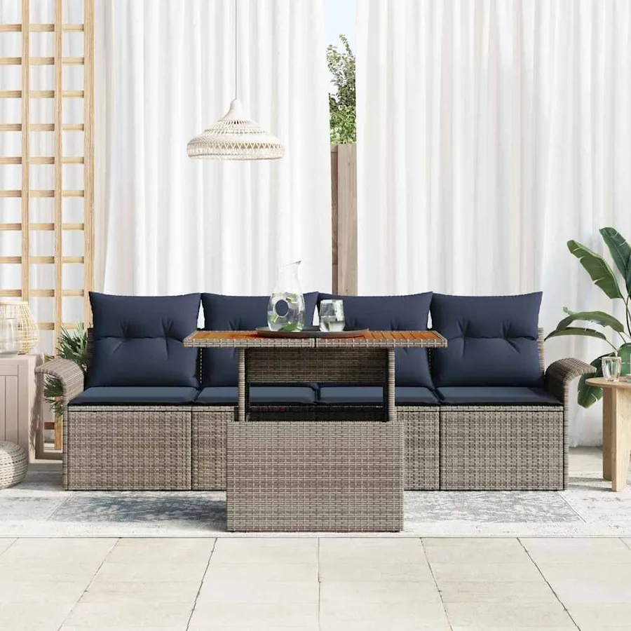 Ensemble de canapé de jardin 5 pcs Gris Poly rotin - 3