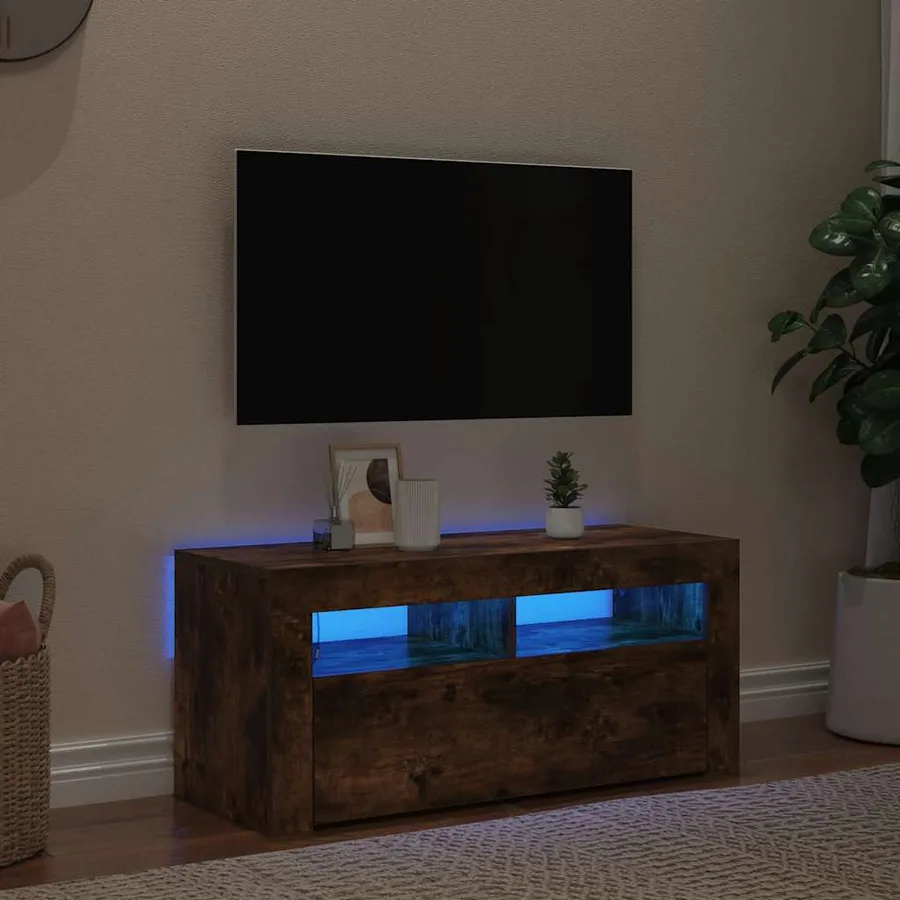 Meuble TV avec lumières LED Chêne fumé 90x35x40 cm - 3