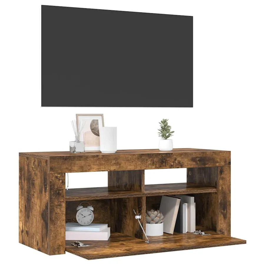 Meuble TV avec lumières LED Chêne fumé 90x35x40 cm - 4