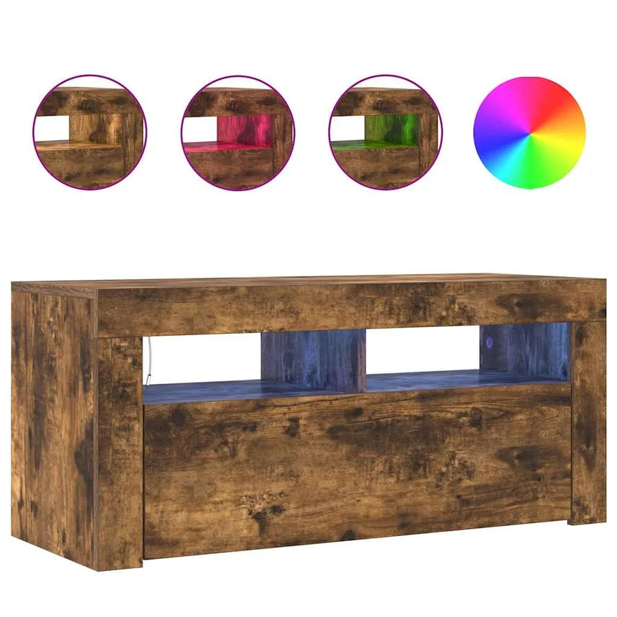 Meuble TV avec lumières LED Chêne fumé 90x35x40 cm - 5