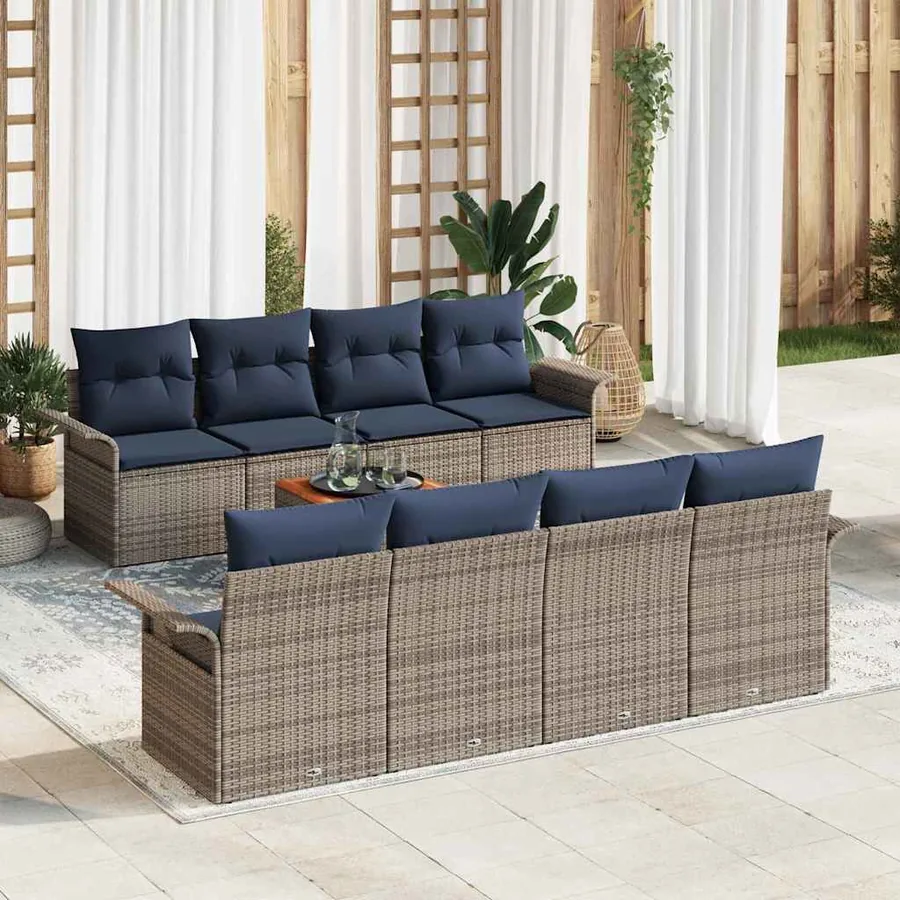 Ensemble de canapé de jardin 9 pcs Gris et bleu marine