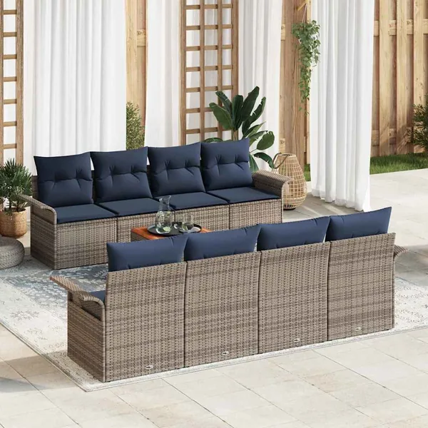 Ensemble de canapé de jardin 9 pcs Gris et bleu marine