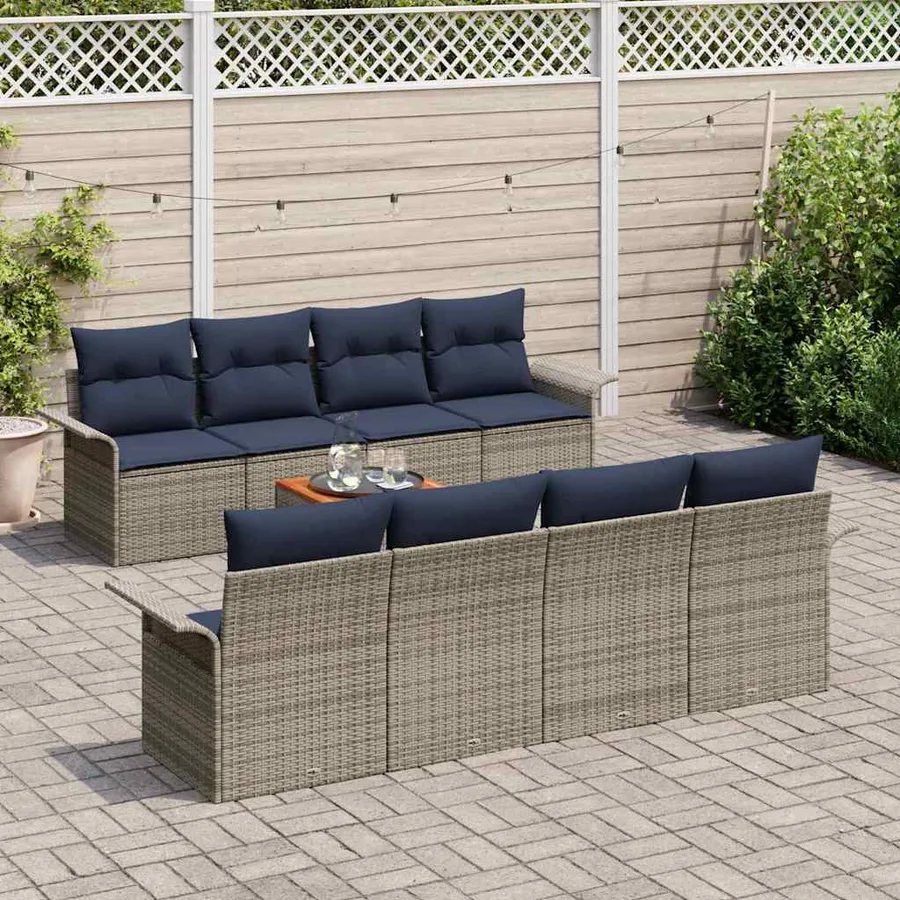 Ensemble de canapé de jardin 9 pcs Gris et bleu marine - 3