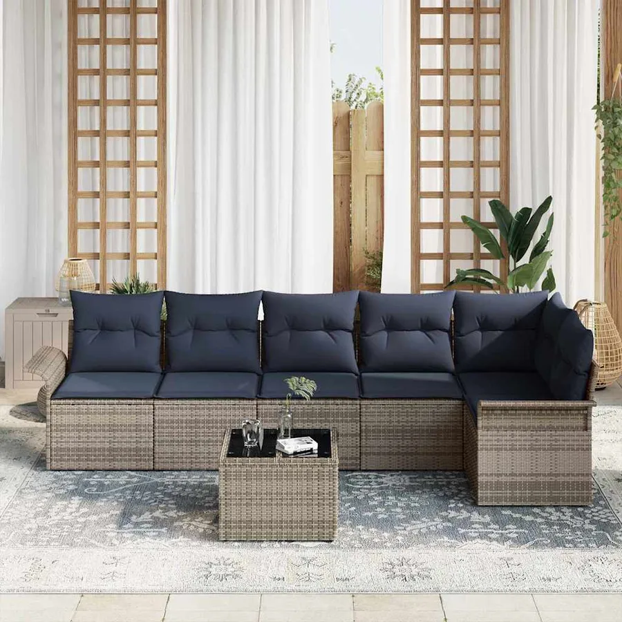 Ensemble de canapé de jardin avec stockage 7 pcs Gris polyrotin - 3