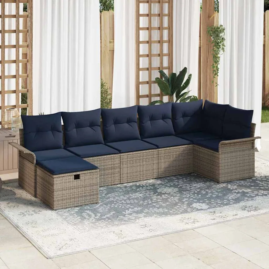 Ensemble de canapé de jardin avec coussin 7 pcs Gris Poly rotin