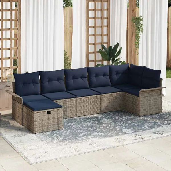 Ensemble de canapé de jardin avec coussin 7 pcs Gris Poly rotin