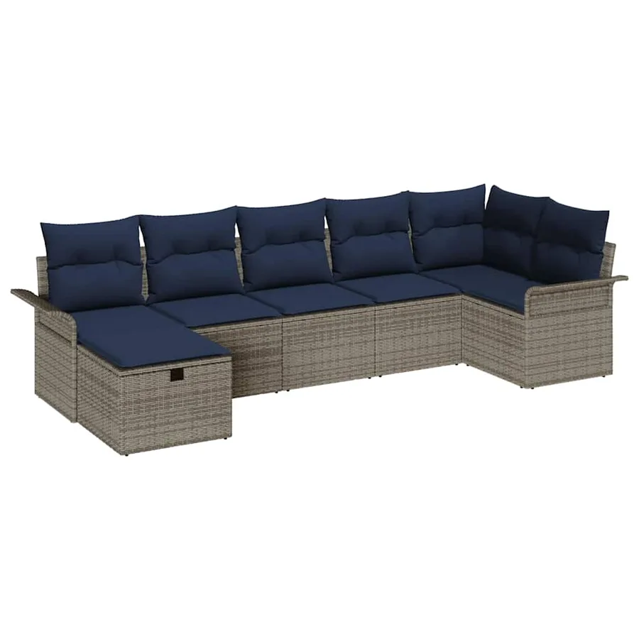 Ensemble de canapé de jardin avec coussin 7 pcs Gris Poly rotin - 2