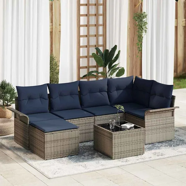 Ensemble de canapé de jardin avec stockage 7 pcs Gris polyrotin
