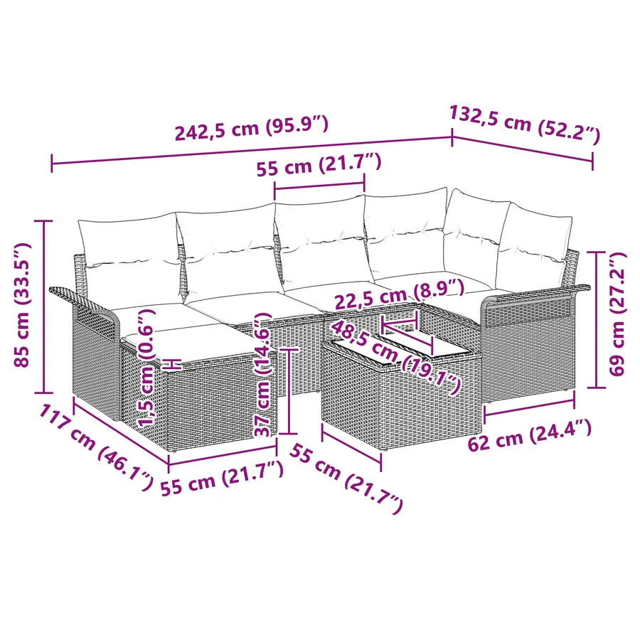 Ensemble de canapé de jardin avec stockage 7 pcs Gris polyrotin - 19