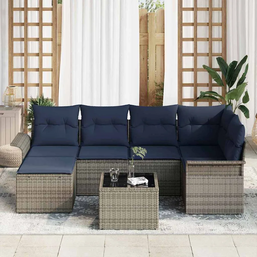 Ensemble de canapé de jardin avec stockage 7 pcs Gris polyrotin - 3