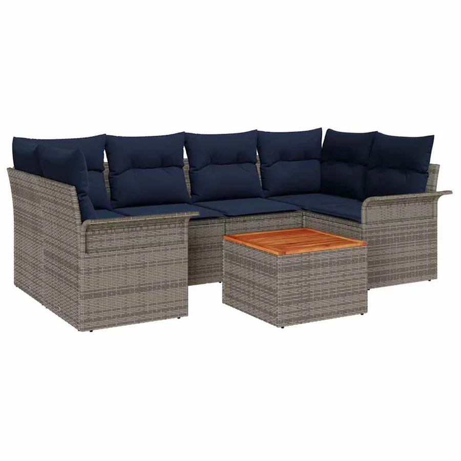 Ensemble de canapé de jardin 7 pcs Gris et bleu marine - 2