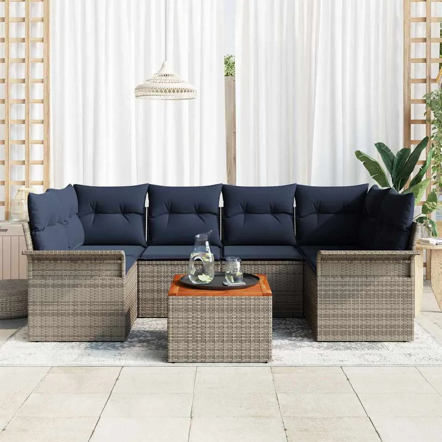 Ensemble de canapé de jardin 7 pcs Gris et bleu marine - 3