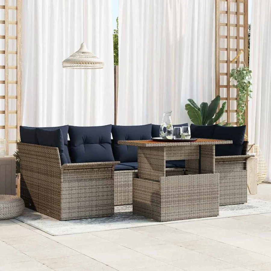 Ensemble de canapé de jardin 7 pcs Gris Poly rotin