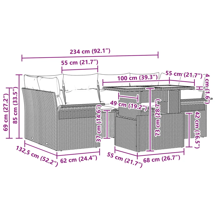 Ensemble de canapé de jardin 7 pcs Gris Poly rotin - 15
