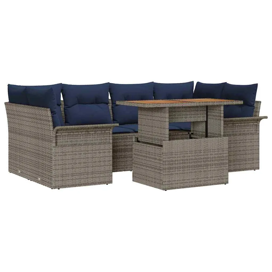 Ensemble de canapé de jardin 7 pcs Gris Poly rotin - 2