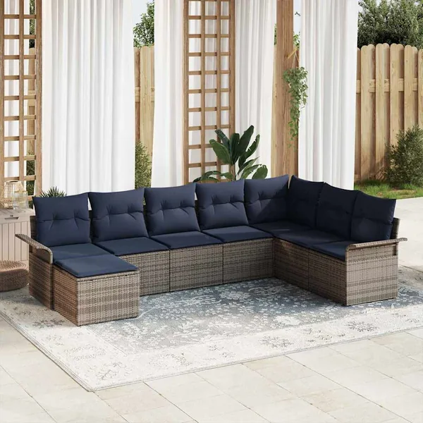 Ensemble de canapé de jardin 8 pcs Gris clair Poly rotin