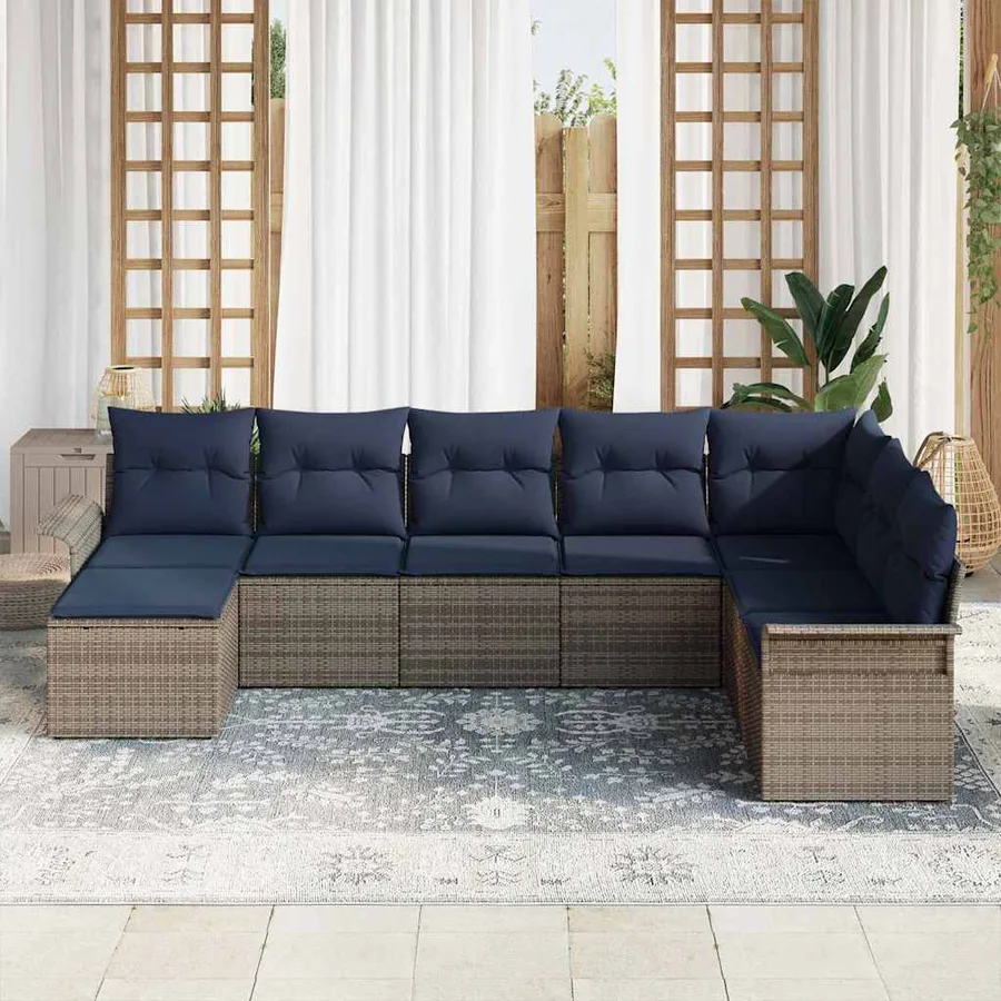 Ensemble de canapé de jardin 8 pcs Gris clair Poly rotin - 3