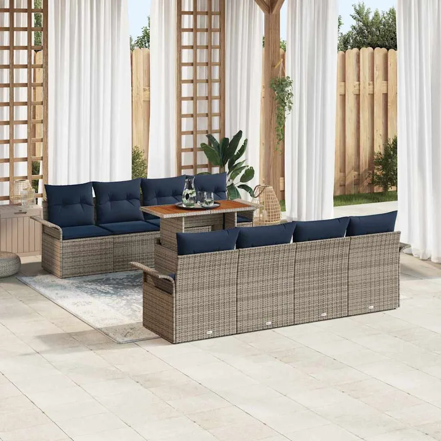 Ensemble de canapé de jardin 9 pcs Gris Poly rotin