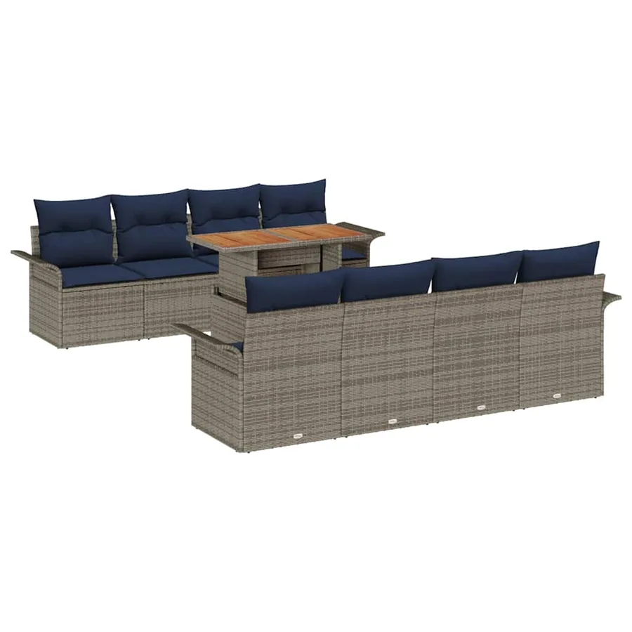Ensemble de canapé de jardin 9 pcs Gris Poly rotin - 2