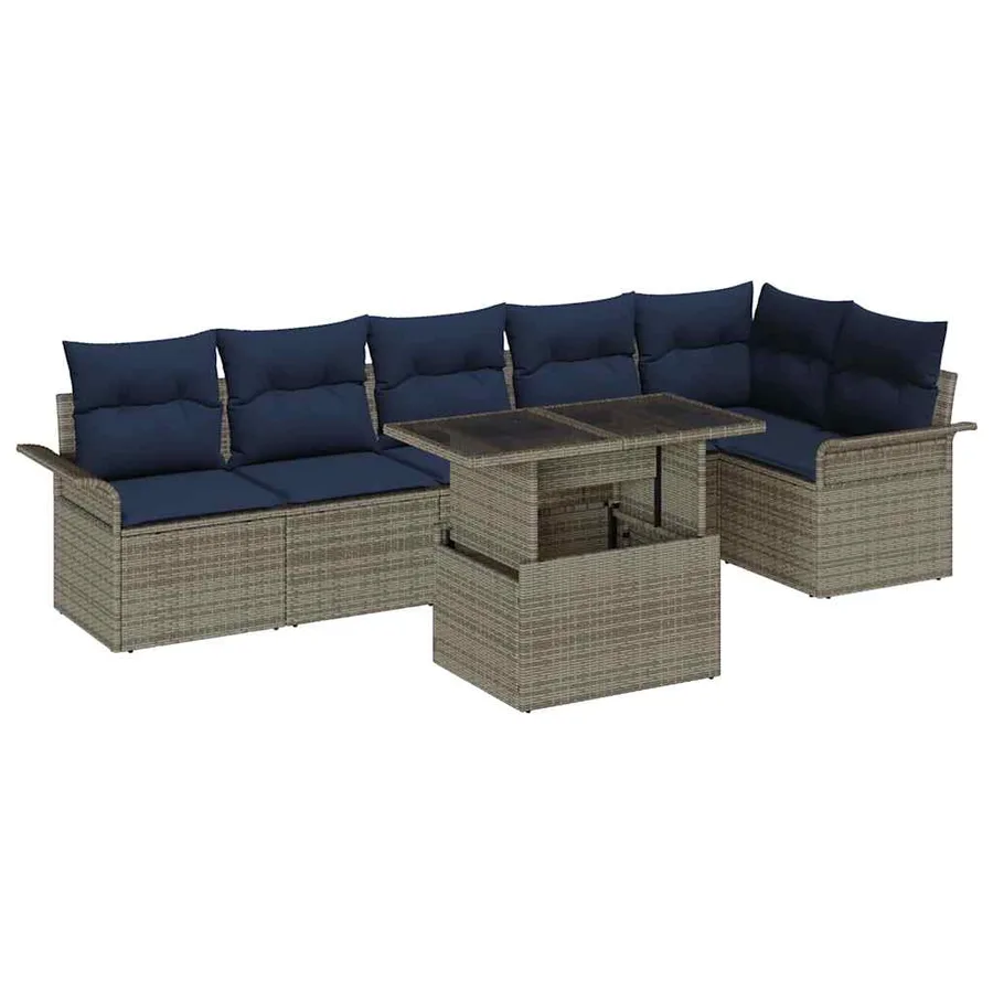 Ensemble de canapé de jardin avec coussin 7 pcs Gris Poly rotin - 2