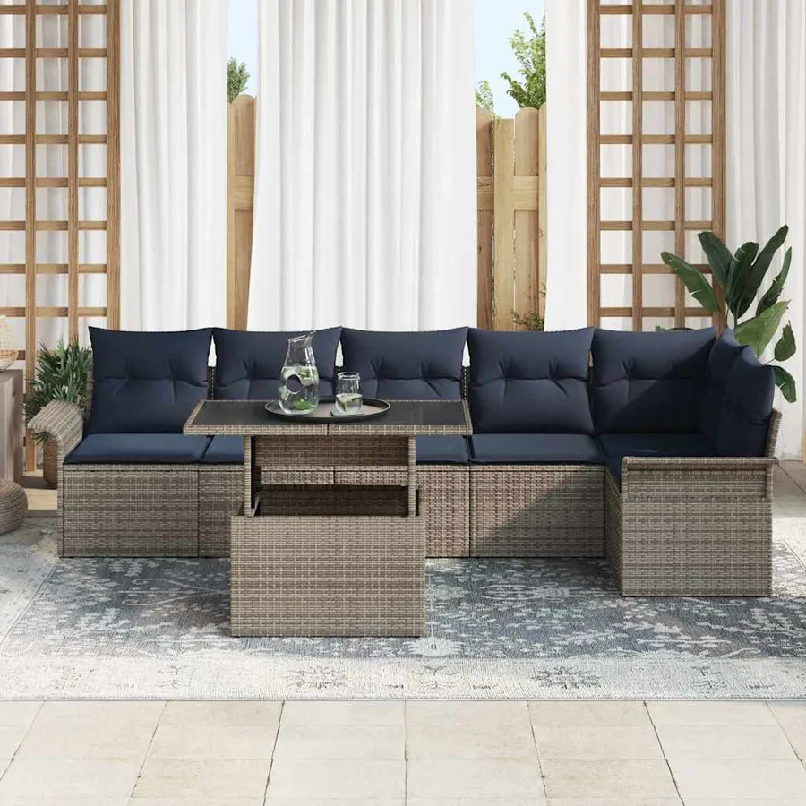 Ensemble de canapé de jardin avec coussin 7 pcs Gris Poly rotin - 3