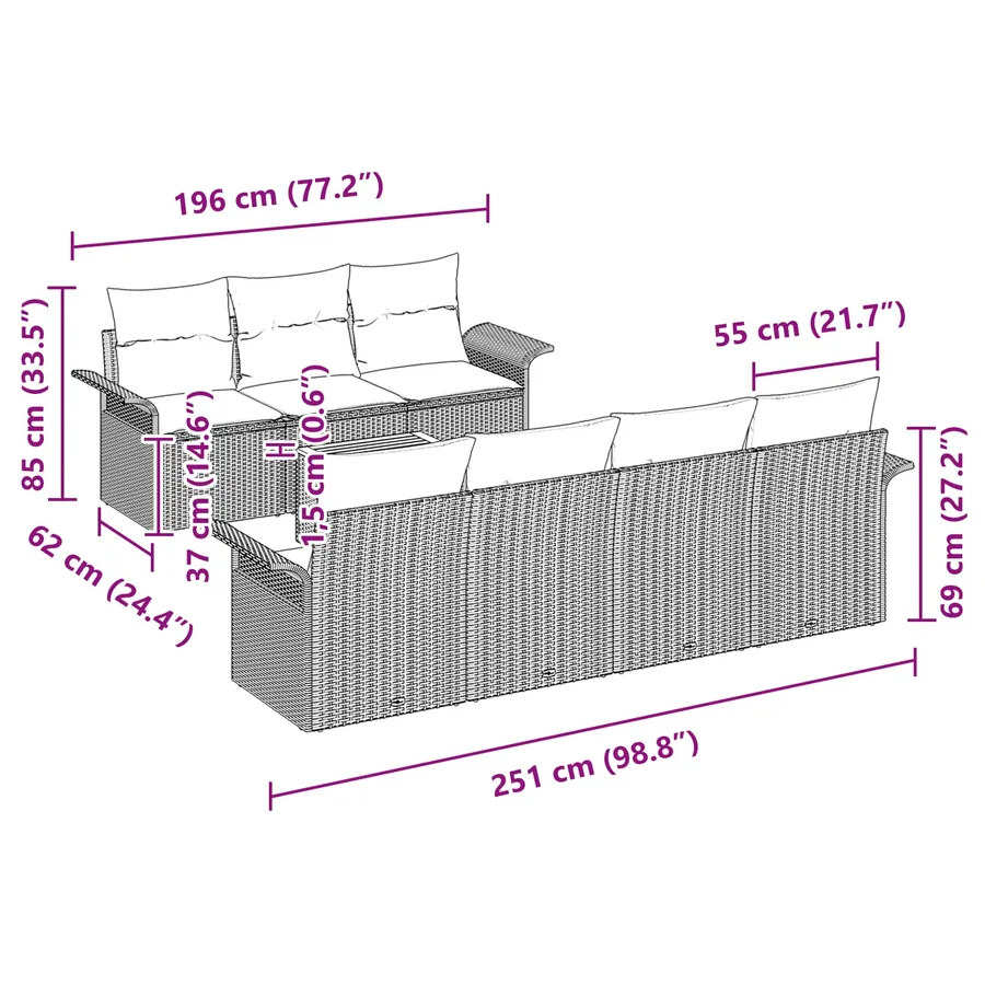 Ensemble de canapé de jardin 8 pcs Gris et bleu marine - 11