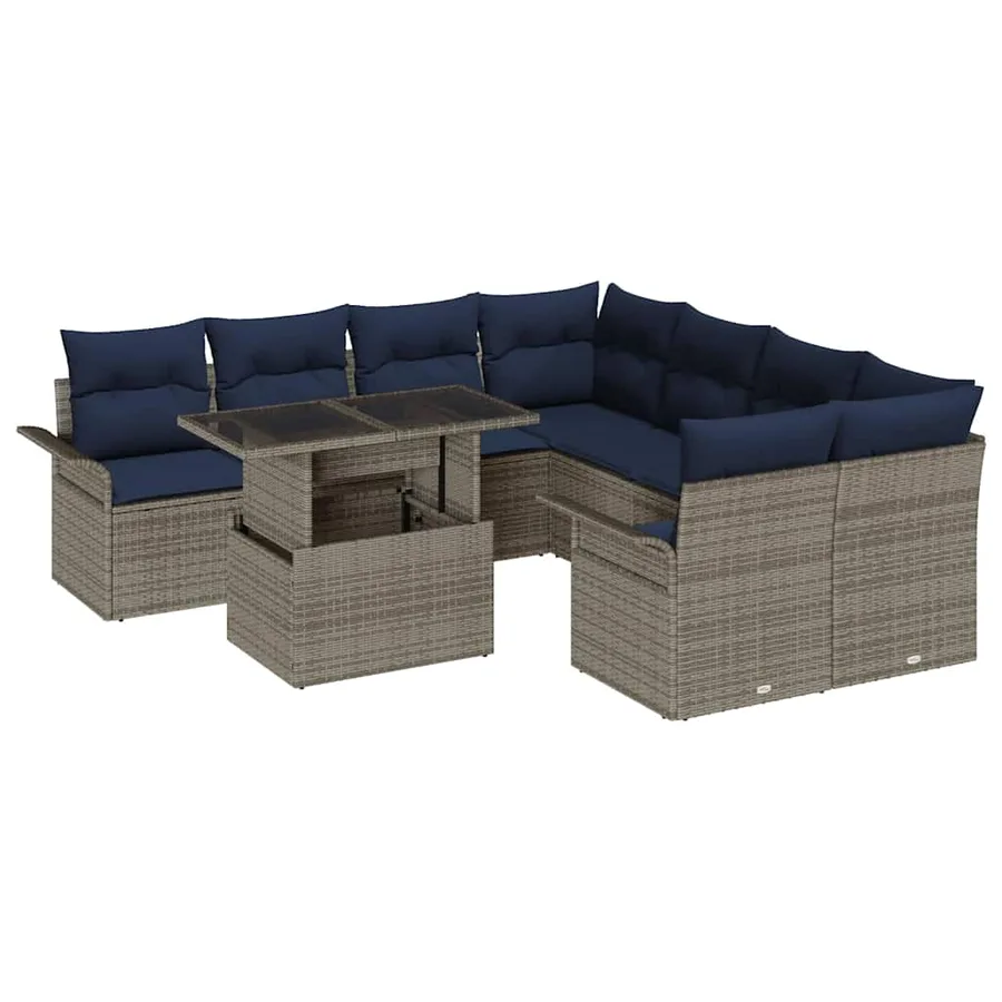 Ensemble de canapé de jardin 9 pcs Gris Poly Rattan - 2
