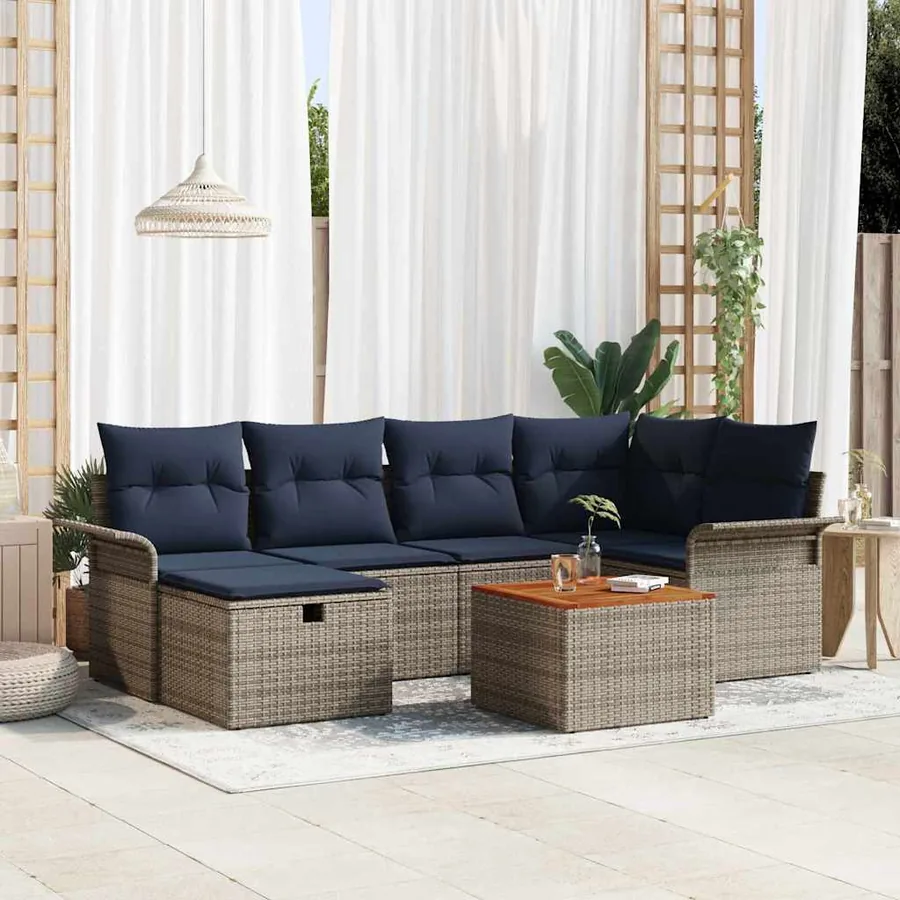 Ensemble de canapé de jardin avec coussin 7 pcs Gris Poly rotin