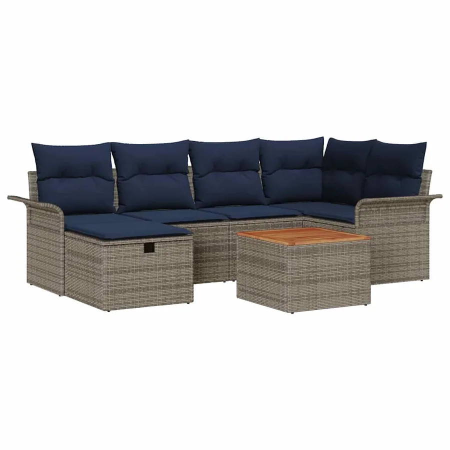 Ensemble de canapé de jardin avec coussin 7 pcs Gris Poly rotin - 2