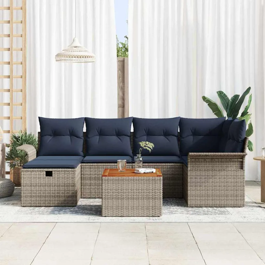 Ensemble de canapé de jardin avec coussin 7 pcs Gris Poly rotin - 3