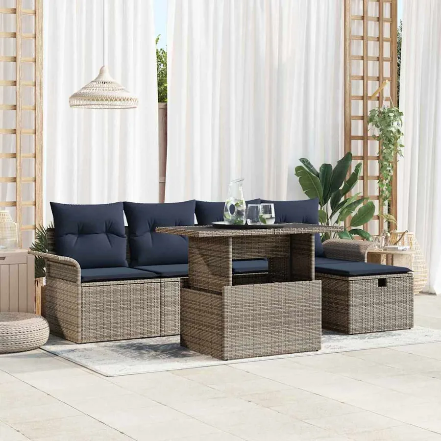 Ensemble de canapé de jardin avec coussin 6 pcs Gris polyrotin