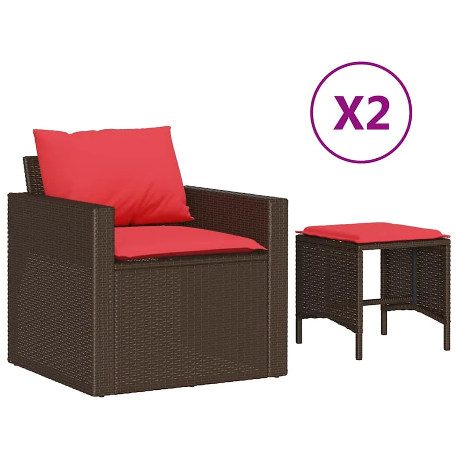 Salon de jardin 4 pcs avec coussins marron résine tressée - 2