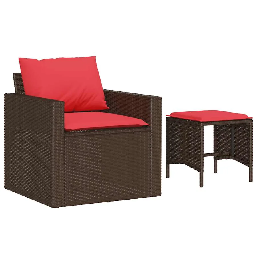 Salon de jardin 4 pcs avec coussins marron résine tressée - 3
