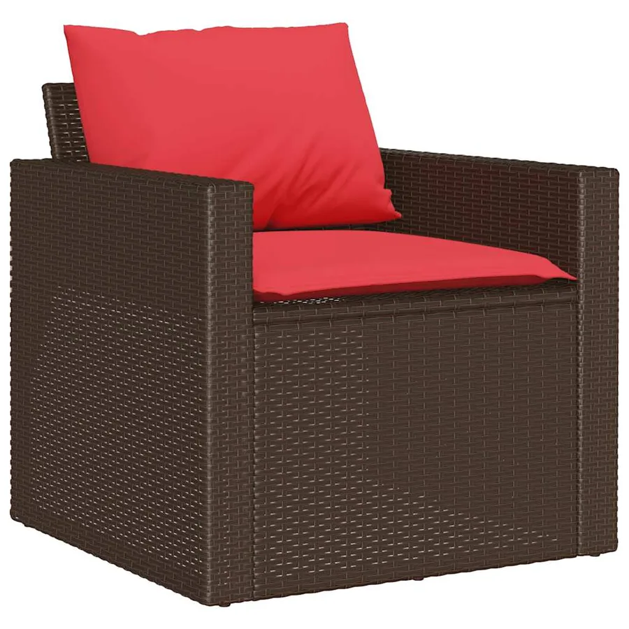 Salon de jardin 4 pcs avec coussins marron résine tressée - 4