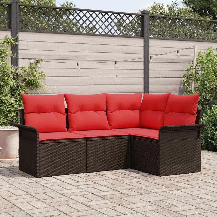 Ensemble de canapé de jardin 4 pcs Marron polyrotin