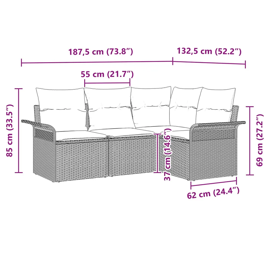 Ensemble de canapé de jardin 4 pcs Marron polyrotin - 15