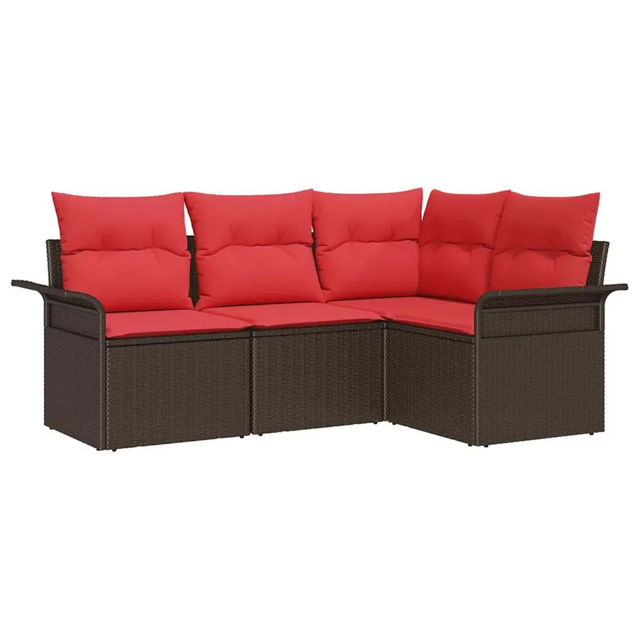 Ensemble de canapé de jardin 4 pcs Marron polyrotin - 2