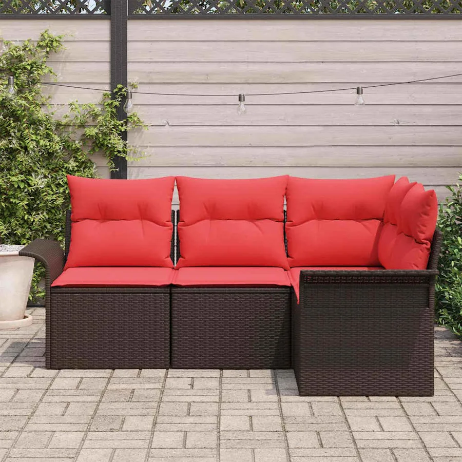 Ensemble de canapé de jardin 4 pcs Marron polyrotin - 3