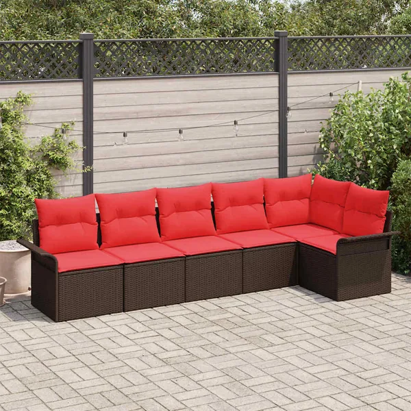 Ensemble de canapé de jardin 6 pcs Marron polyrotin