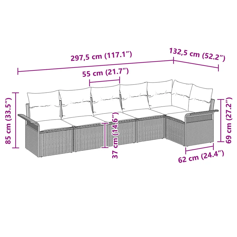 Ensemble de canapé de jardin 6 pcs Marron polyrotin - 15