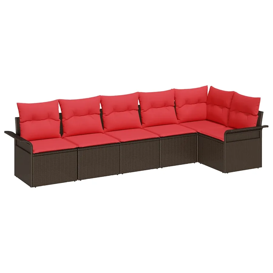 Ensemble de canapé de jardin 6 pcs Marron polyrotin - 2