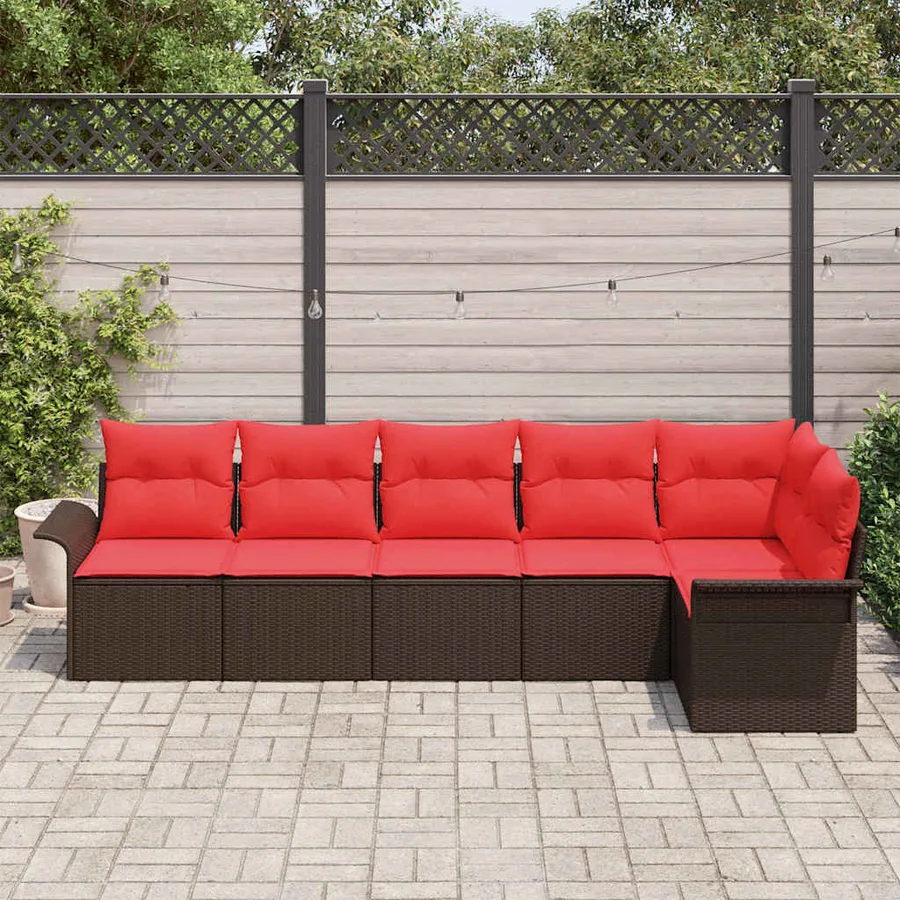 Ensemble de canapé de jardin 6 pcs Marron polyrotin - 3