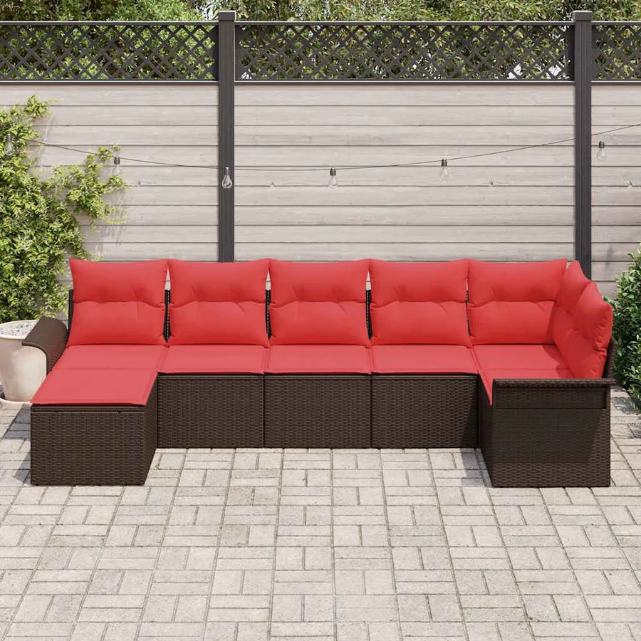 Ensemble de canapé de jardin 7 pcs Beige polyrotin - 3