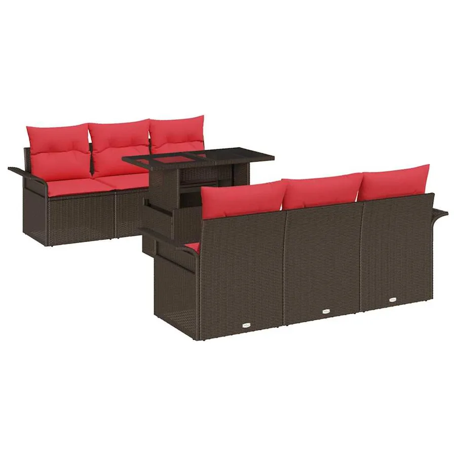 Ensemble de canapé de jardin 7 pcs Marron Poly Rattan - 2