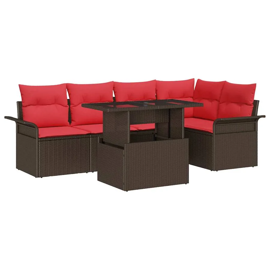 Ensemble de canapé de jardin 6 pcs Marron Poly Rattan - 2