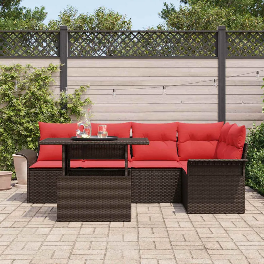 Ensemble de canapé de jardin 6 pcs Marron Poly Rattan - 3