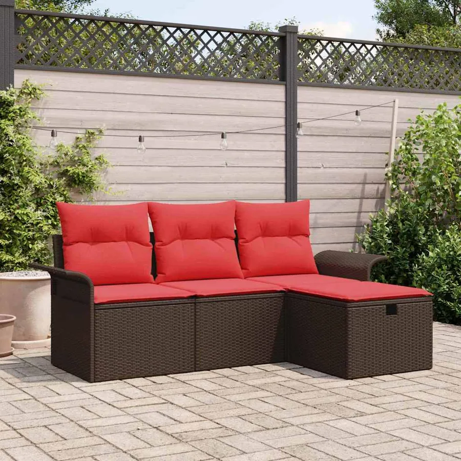 Ensemble de canapé de jardin avec coussin 4 pcs Poly rotin