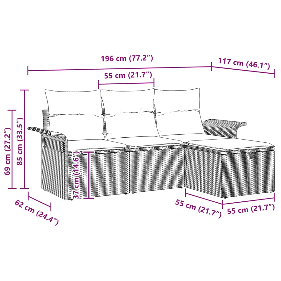 Ensemble de canapé de jardin avec coussin 4 pcs Poly rotin - 12